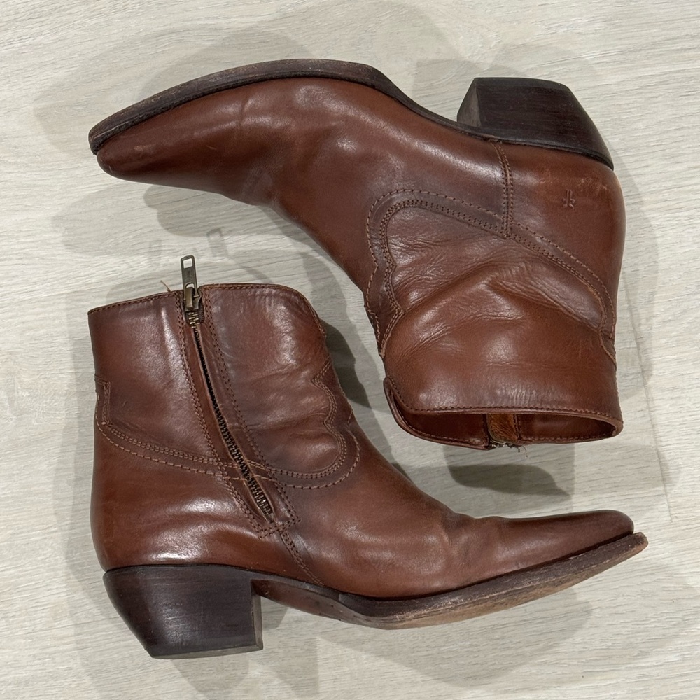 Frye Brown Leather Ankle Boots Booties - Picture 2 of 7